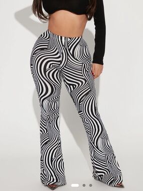 Fashion Nova Black & White Wave Flare Pants